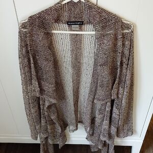 Brown Open Front Cardigan with Ribbed Texture